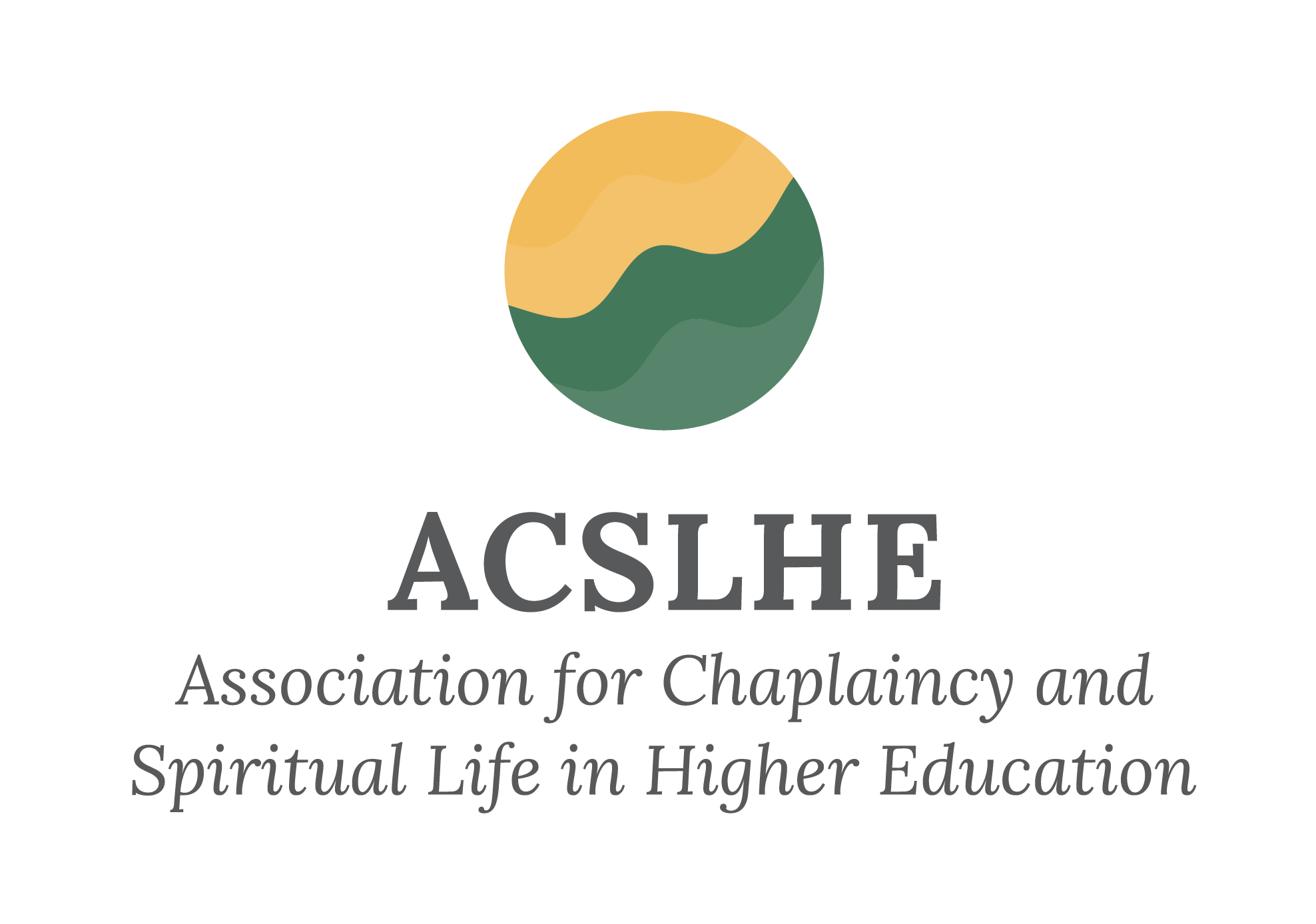 ACSLHE logo with yellow and green waves stacked over text Association for Chaplaincy and Spiritual Life in Higher Education